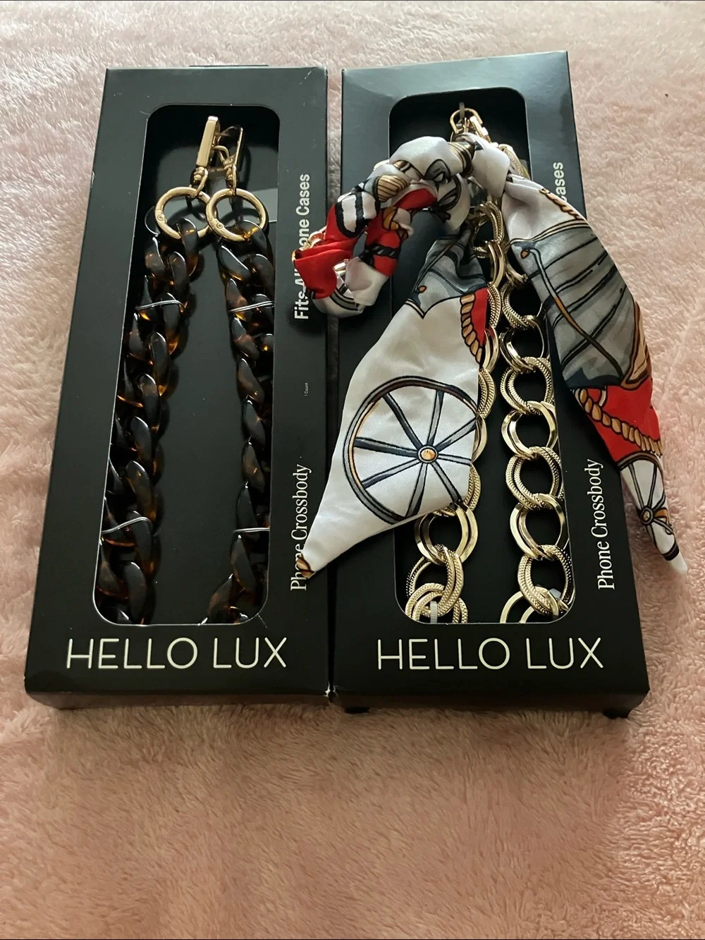 Gold Chain Phone Crossbody with Decorative Scarf - White/Red
